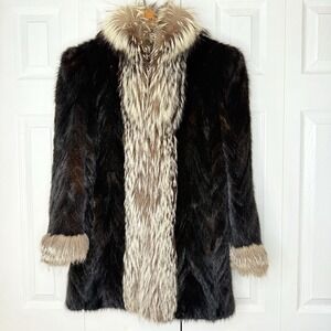 Vtg John Pappas Mink Fur Coat Fox Trim Jacket Womens S Mob Wife Glam Luxury
